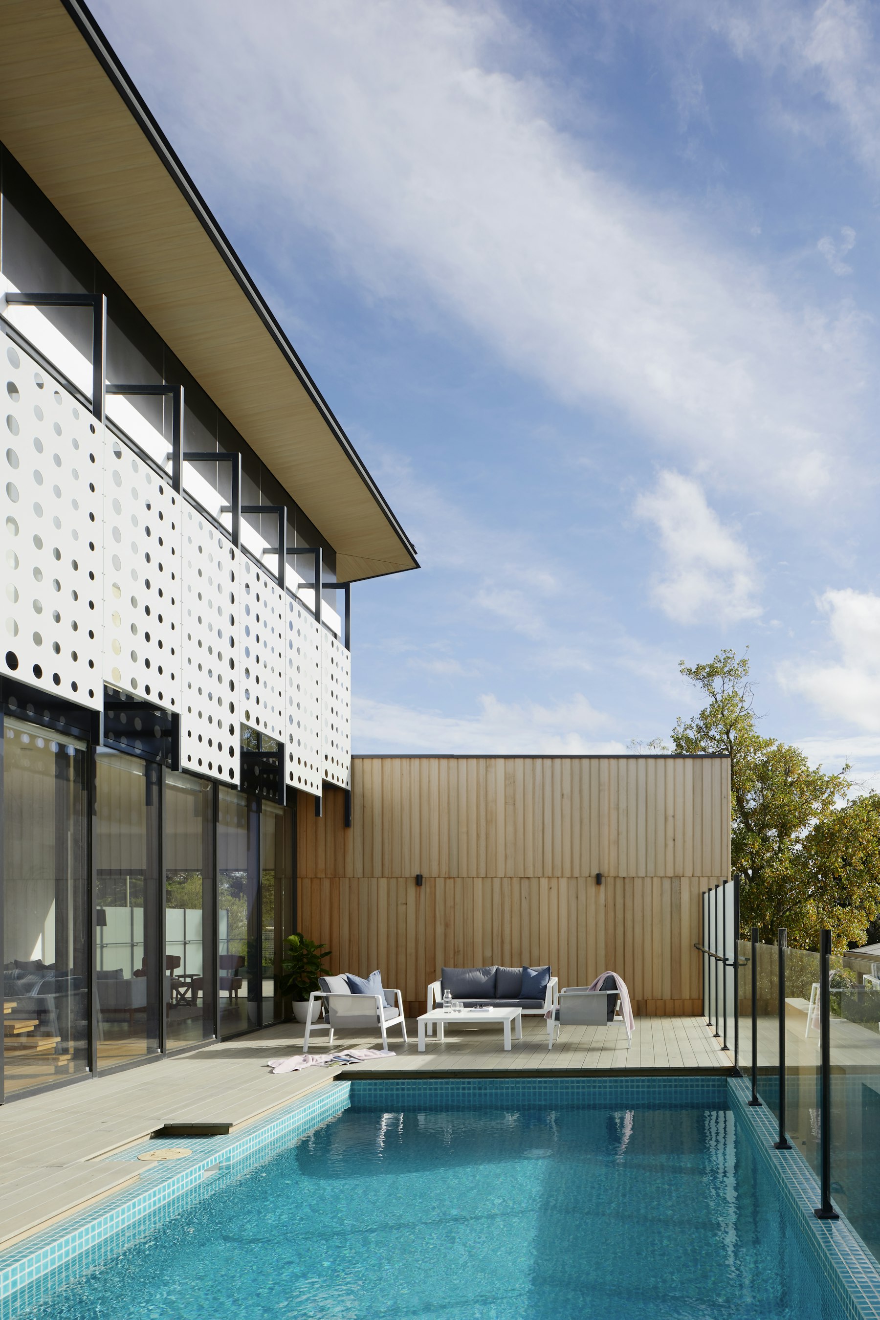 Contemporary commercial interior with architectural flooring